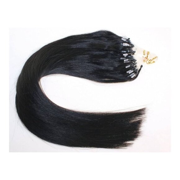 NEW Whole Head 22” Soft Black Silicone Micro Loop Hair Extensions main image 4